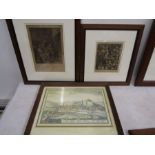 2 etchings 'The laughing audiance' 'Flemish apastime' and a print of a map