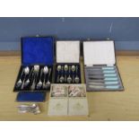 Silver plated cutlery sets and bone china napkin rings etc