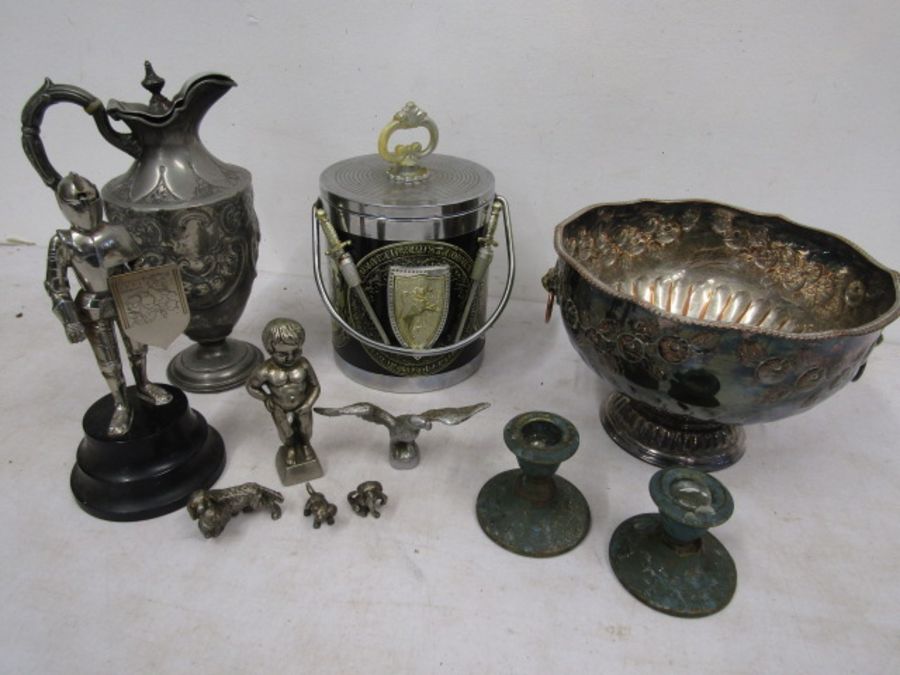 Metal ware collection inc car mascot, punch bowl, biscuit barrel etc