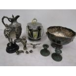 Metal ware collection inc car mascot, punch bowl, biscuit barrel etc