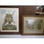 Lilian Lee Foster watercolours of a Dutch windmill and a lakeside scene. largest 60x70cm