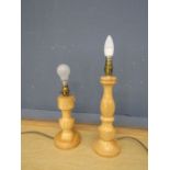 2 Hand turned wooden table lamps