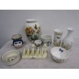 Kaiser vase, Portmeirion Botanical vases, Wade partridge dish and Lurpak toast rack