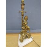 A brass lamp base with a seated cherub- loose
