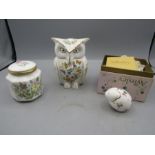 Aynsley owl, hinged pot and boxed mouse