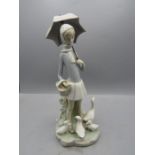 Lladro girl with geese, repair to gooses neck and chip on beak