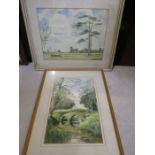 M.J Cook watercolour of a church 52x42cm, Paul Stafford watercolour of The Ancient Bridge in