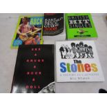 The Stones- A History in cartoons, Sex & drugs & rock n roll book, and 3 other books relating to