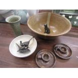 Cley pottery pieces plus 2 figurines one of birds and a sphinx