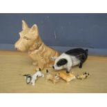 Royal Dux, Beswick and Sylvac dogs, small pig and piggy bank (large Sylvac dog has been repaired)