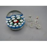 Millefiori paperweight and crystal animals