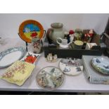A collection of china to include Liliput lane, Hand painted plate, vases, Denby foot warmer,etc etc