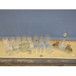 Mixed glassware including decanter set and Royal Worchester