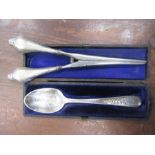 Silver plate tea coffee set with silver handled glove stretchers and spoon