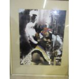 Framed photo of a Suki Warrior pencil signed in margin 41x50cm