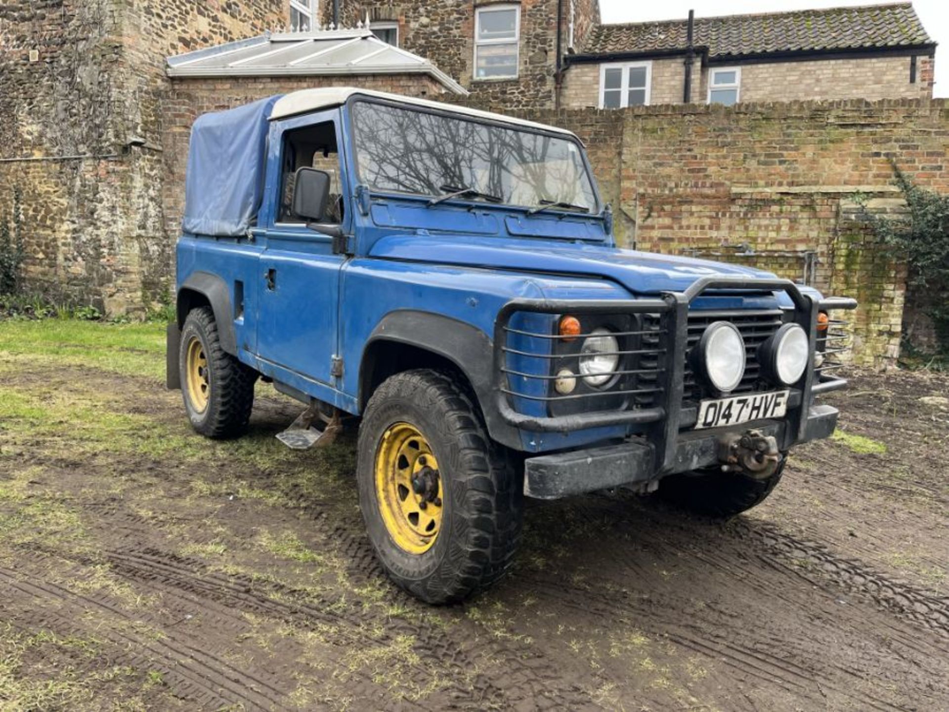 1992 Land Rover Defender, SWB pickup, blue complete with spare wheels and a heavy duty winch in