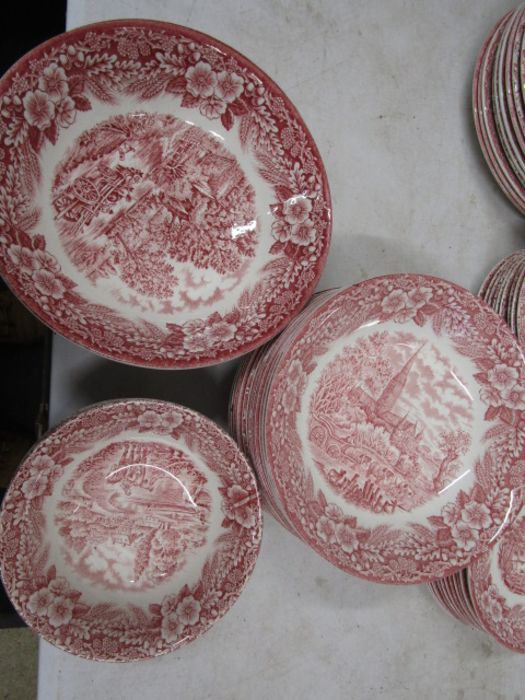 Broadhurst pink willow pattern part dinner service - Image 2 of 7