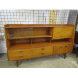 Mid century sideboard H118cm W199cm D41cm approx (no key and missing one piece of glass)