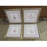 Set of 4 framed prints depicting crockery 33cm x 33cm approx