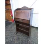 Small oak writing bureau with shelves to base H100cm W56cm D28cm approx