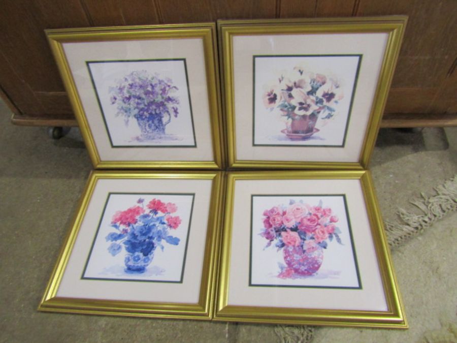 Set of 4 gilt framed floral prints  36cm x 36cm approx