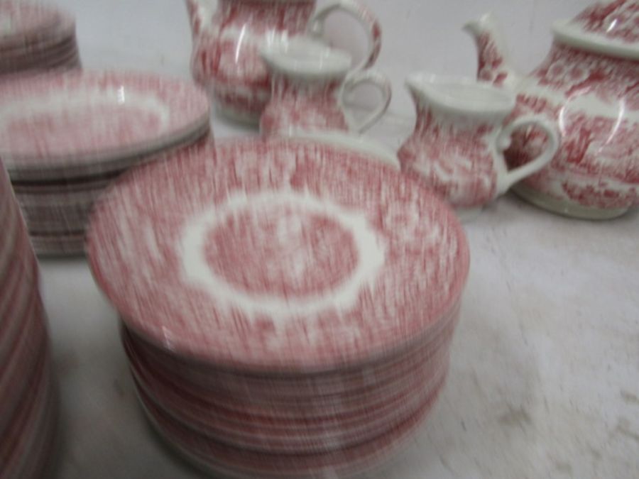 Broadhurst pink willow pattern part dinner service - Image 5 of 7