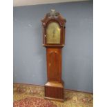 Oak 19th century long case clock marked Giscard, Downham (glass is cracked and no front door key