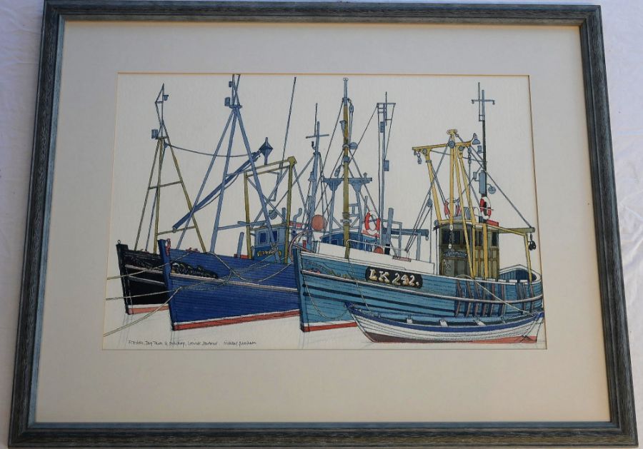 Nicholas Barnham (1939-2021) watercolour of fishing boats in Lerwick Harbour, Shetland titled " - Image 2 of 3