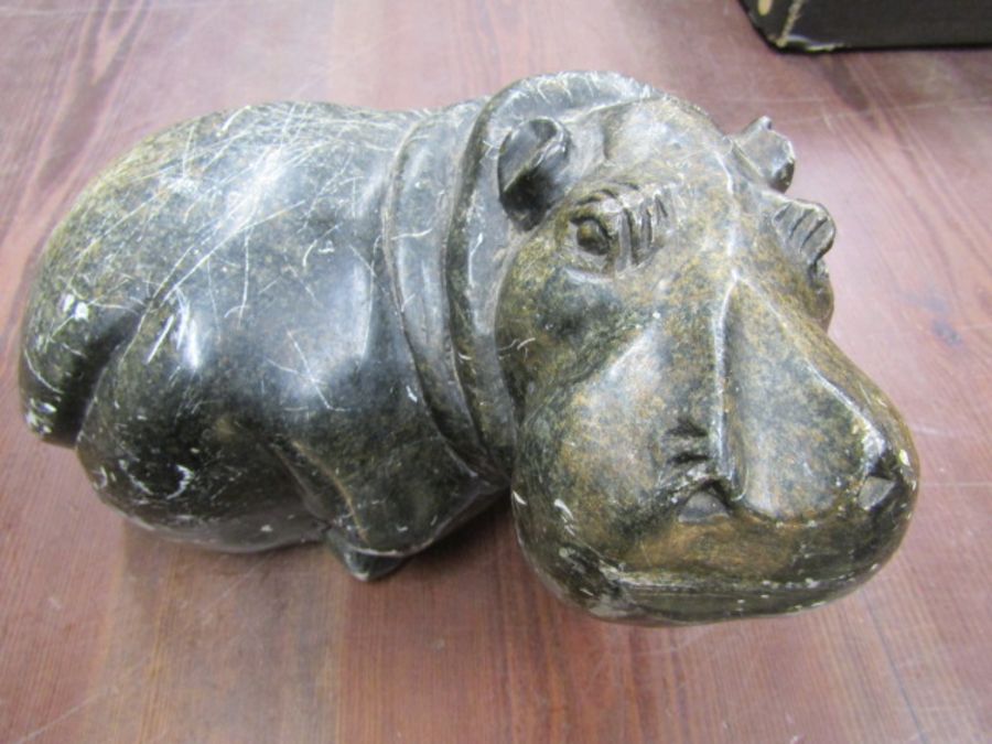 Inuit art hippo, Aynsley daschound, Frith sculpture cats and other various animals - Image 6 of 10