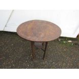 Oak folding drop leaf side table with carved top