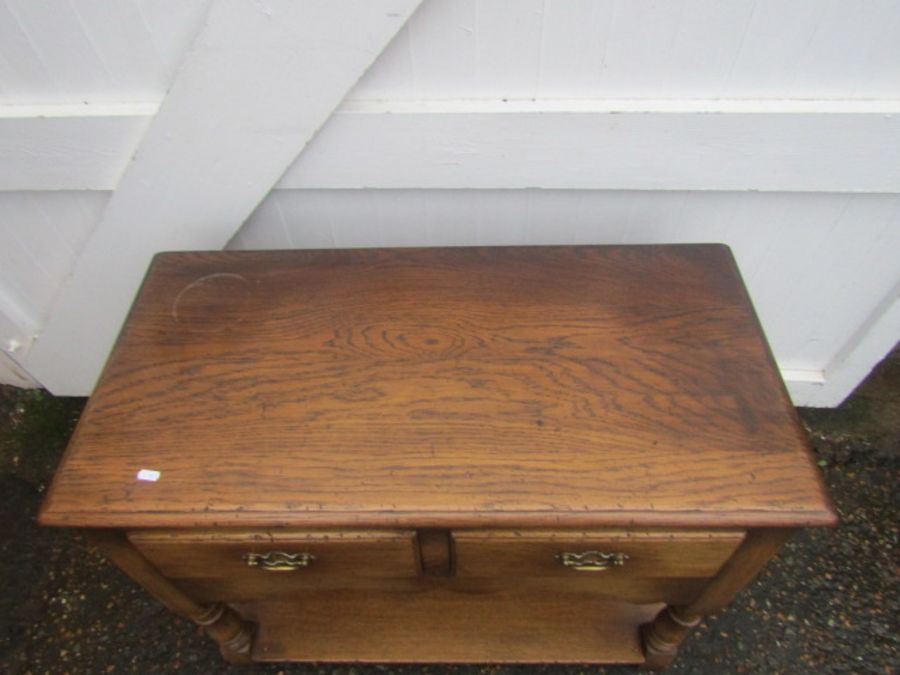 2 Drawer oak lowboy with brass handles H77cm W91cm D46cm approx - Image 3 of 4