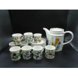 9 Portmeirion botanic garden coffee cups and saucers plus Coffee pot (a/f)