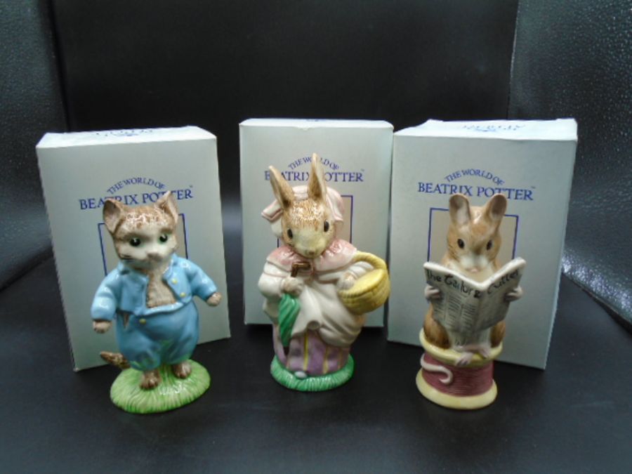 3 Large Royal Albert World of Beatrix Potter Figurines -  Tom Kitten P3405, Mrs Rabbit P3398 and