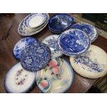 Oval blue and white meat plates and decorative vintage plates