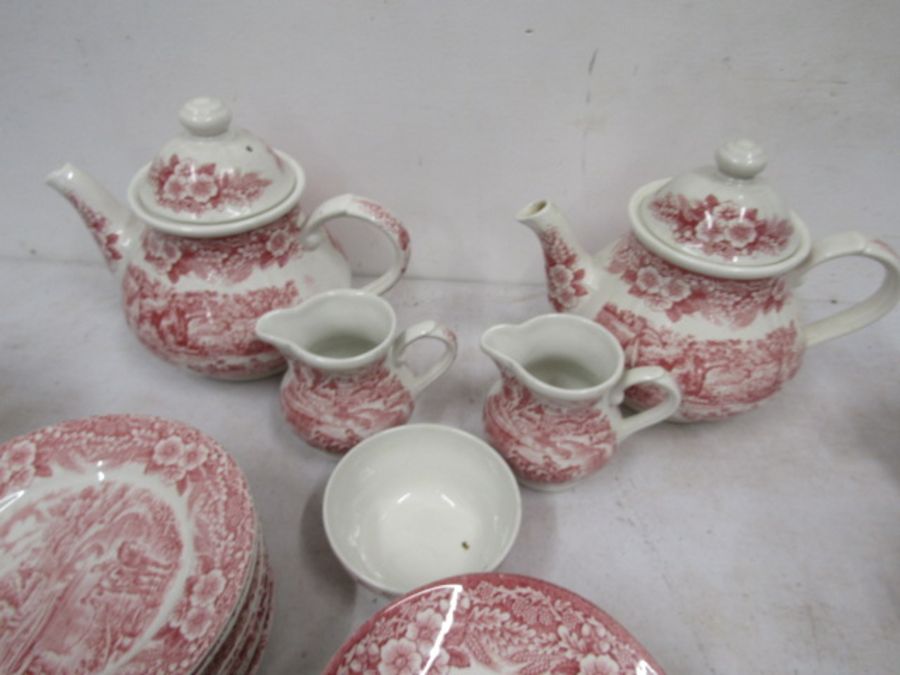 Broadhurst pink willow pattern part dinner service - Image 6 of 7