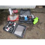 Power tools including drills, mitre saw and disc cutter