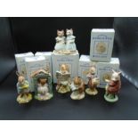 7 Royal Albert World of Beatrix Potter Figurines - Mittens & Moppet P31997, Foxy Reading News P3219,