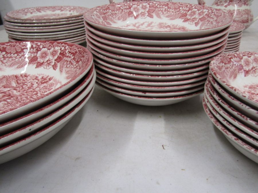 Broadhurst pink willow pattern part dinner service - Image 3 of 7