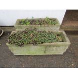 2 Concrete garden planters with contents L70cm approx