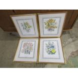 Set of 4 gilt framed floral prints  36cm x 40cm approx