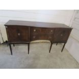Mahogany inlaid serpentine fronted sideboard H87cm W168cm D51cm approx
