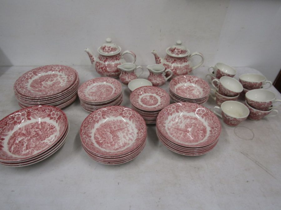 Broadhurst pink willow pattern part dinner service