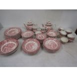 Broadhurst pink willow pattern part dinner service