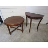 Mahogany Demi Lune table and occasional table, both with brass detail