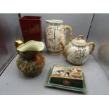 Oriental teapot, jugs, vase and butter dish
