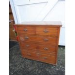 Pine 2 short over 3 long chest of drawers with brass handles H101cm W101cm D48cm approx