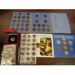 Spanish coins, farthings in plastic wallet, 1983 coin collection, Great Britain half pennies