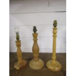 3 Hand turned wooden table lamps (PAT tested)
