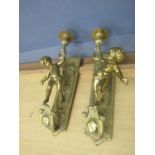Pair of heavy brass Cherub candle wall sconces H 32cm approx