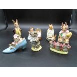 7 Beswick Beatrix Potter Figurines - The old woman who lived in a shoe, Miss Moppet, Flopsy, Mopsy